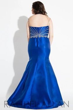 Style 7833 Rachel Allan Blue Size 18 Plus Size Black Tie Keyhole Cap Sleeve Mermaid Dress on Queenly