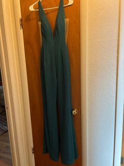 Jovani Green Size 0 Black Tie Floor Length Jumpsuit Dress on Queenly