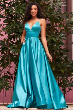 Style 54962 Sherri Hill  Blue Size 2 Floor Length Black Tie Turquoise Ball gown on Queenly