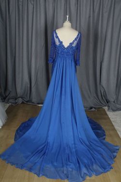 Style C2022Kawana - 3/4 long sleeve mother of the bride formal dress Darius Cordell Blue Size 12 Jewelled Straight Dress on Queenly