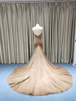 Style LW97308 strapless sweetheart chiffon ruched evening gown Darius Cordell Nude Size 6 Floor Length Tulle Mermaid Dress on Queenly