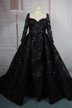 Style C2018Fatin beaded long sleeve lace formal ball gown evening dress Darius Cordell Black Size 16 Custom Wednesday Sleeves Ball gown on Queenly