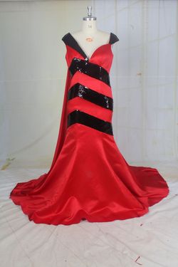 Style JD-usa cap sleeve fitted designer evening gown Darius Cordell Bright Red Size 12 Floor Length Mermaid Dress on Queenly