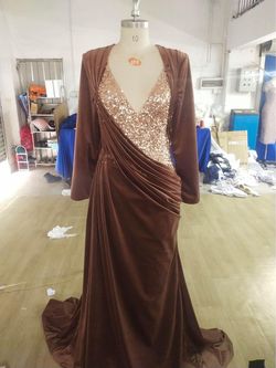 Style JD-Topaz - long sleeve v-neck evening gown Darius Cordell Nude Size 12 Plus Size Prom Straight Dress on Queenly