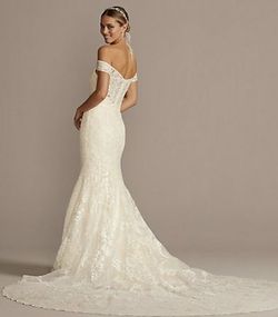 Oleg Cassini White Size 16 Belt Wedding Floor Length Plus Size Mermaid Dress on Queenly