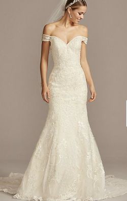 Oleg Cassini White Size 16 Belt Wedding Floor Length Plus Size Mermaid Dress on Queenly