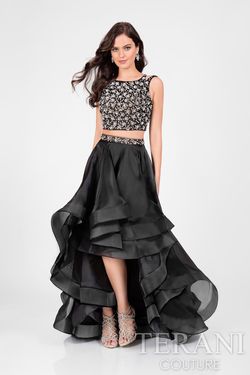 Style 1711P2692 Terani Couture Black Size 8 Free Shipping Tall Height Ball gown on Queenly