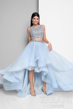 Style 1711P2692 Terani Couture Blue Size 12 Tall Height Prom Ball gown on Queenly
