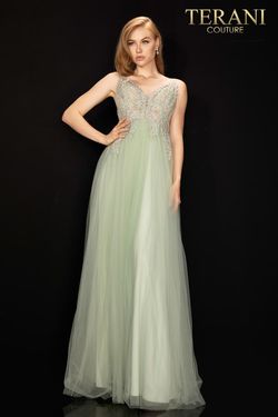 Style 2011P1107 Terani Couture Green Size 8 Black Tie Prom Pageant A-line Dress on Queenly