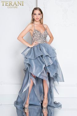Style 1811P5782 Terani Couture Blue Size 4 Prom Side slit Dress on Queenly