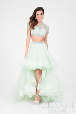 Style 1712P2743 Terani Couture Green Size 2 Floor Length Prom Tall Height Pageant Side slit Dress on Queenly