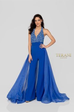 Style 1912P8208 Terani Couture Blue Size 6 Tall Height Jumpsuit Dress on Queenly