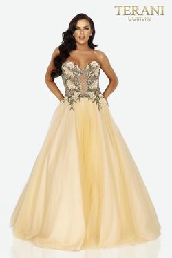 Style 2011P1149 Terani Couture Yellow Size 2 Black Tie Pageant Free Shipping Prom Ball gown on Queenly
