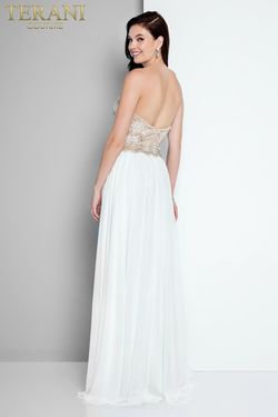 Style 1811P5214 Terani Couture Nude Size 2 Ivory Floor Length Side slit Dress on Queenly