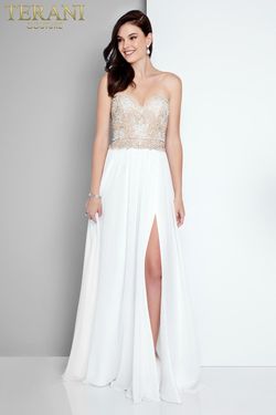 Style 1811P5214 Terani Couture Nude Size 0 Ivory Tall Height 50 Off Side slit Dress on Queenly