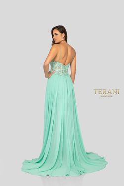 Style 1913P8324 Terani Couture Nude Size 8 Pageant Tall Height Floor Length Light Green Free Shipping Side slit Dress on Queenly