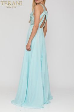 Style 2011P1095 Terani Couture Blue Size 4 Prom A-line Dress on Queenly