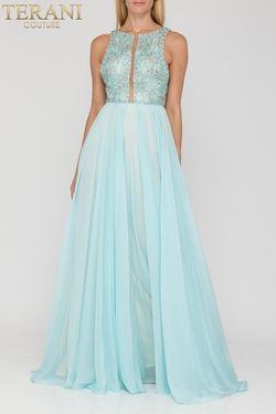 Style 2011P1095 Terani Couture Blue Size 4 Floor Length Prom A-line Dress on Queenly