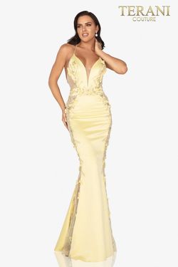 Style 2017P1307 Terani Couture Yellow Size 6 Floor Length Mermaid Dress on Queenly