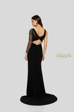 Style 1913P8392 Terani Couture Black Size 0 Floor Length Prom Tall Height Side slit Dress on Queenly