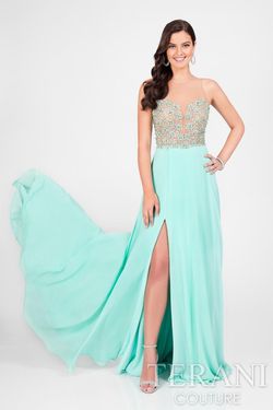 Style 1712P2512 Terani Couture Green Size 0 Floor Length Free Shipping Black Tie Prom Side slit Dress on Queenly