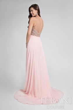 Style 1712P2512 Terani Couture Pink Size 4 Floor Length Free Shipping Black Tie Prom Side slit Dress on Queenly