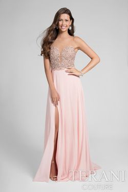 Style 1712P2512 Terani Couture Pink Size 4 Floor Length Free Shipping Black Tie Prom Side slit Dress on Queenly