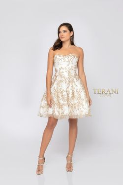 Style 1911P8073 Terani Couture Gold Size 6 Euphoria Tall Height Cocktail Dress on Queenly