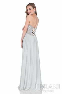 Style 1611P0207 Terani Couture Silver Size 8 Floor Length Euphoria Side slit Dress on Queenly