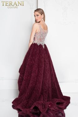 Style 1811P5796 Terani Couture Red Size 6 Floor Length Side slit Dress on Queenly