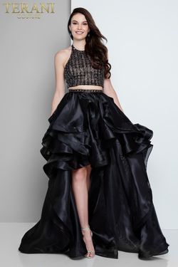 Style 1811P5703 Terani Couture Black Tie Size 2 Halter Tall Height Side slit Dress on Queenly