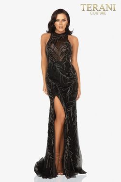 Style 2011P1058 Terani Couture Black Size 2 Tall Height Prom Free Shipping Side slit Dress on Queenly