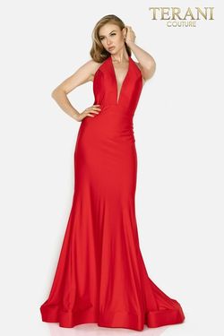 Style 2011P1037 Terani Couture Red Size 6 Floor Length Prom Mermaid Dress on Queenly