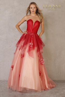 Style 2111P4103 Terani Couture Red Size 4 Free Shipping Tall Height Ball gown on Queenly