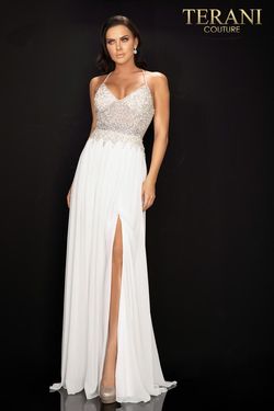 Style 2011P1051 Terani Couture White Size 8 Tall Height Floor Length Free Shipping Side slit Dress on Queenly