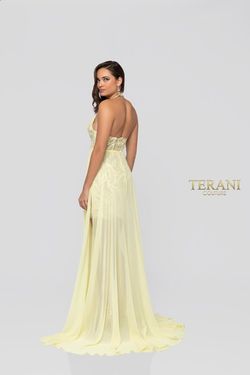 Style 1913P8314 Terani Couture Yellow Size 0 Black Tie Prom Side slit Dress on Queenly