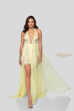 Style 1913P8314 Terani Couture Yellow Size 0 Floor Length 50 Off Side slit Dress on Queenly