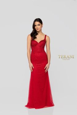Style 1912P8438 Terani Couture Red Size 4 Floor Length Free Shipping Straight Dress on Queenly