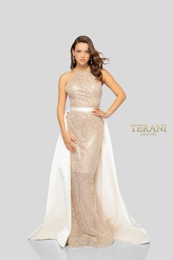 Style 1912P8437 Terani Couture Nude Size 4 Tall Height Military Free Shipping Straight Dress on Queenly