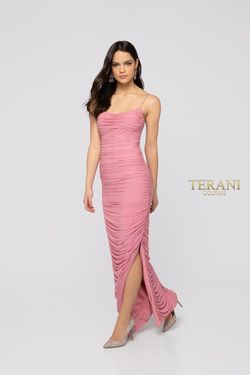 Style 1912P8289 Terani Couture Pink Size 6 Summer Black Tie Side slit Dress on Queenly