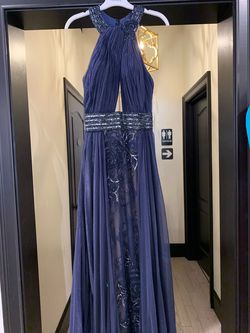 Tarik Ediz Blue Size 8 Floor Length Black Tie Train Dress on Queenly