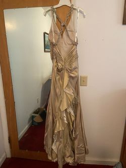 Tony Bowls Gold Size 12 Prom Black Tie Train Dress on Queenly