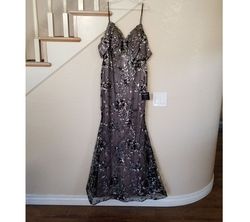 Style Gunmetal Floral Sequined Cold shoulder Mermaid Gown  Cinderella Divine  Silver Size 10 Floor Length Mermaid Dress on Queenly