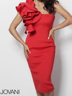 Jovani Red Size 4 Midi Interview Cocktail Dress on Queenly