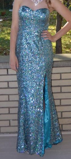 ME Prom by Moonlight Blue Size 8 Sequin Mini Mermaid Dress on Queenly