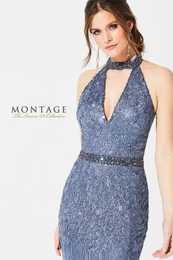 Style 219D80 Montage Blue Size 12 High Neck Mermaid Dress on Queenly