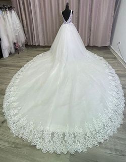 Style LC197 Custom White Size 8 Cotillion Shiny Floor Length Tall Height Ball gown on Queenly