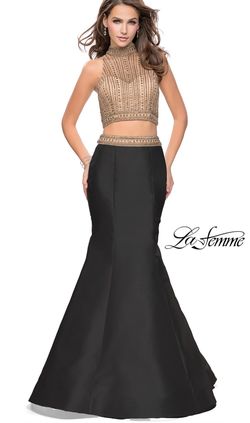 La Femme Gold Size 2 Prom Flare Two Piece Pageant Silk Straight Dress on Queenly