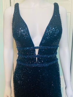 Jovani Navy Blue Size 4 Sequin Sequined Plunge Prom Mermaid Dress on Queenly