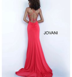Jovani Bright Red Size 00 Backless Spaghetti Strap Pageant Train Dress on Queenly